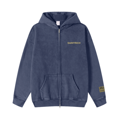 WASHED ZIPPED FLEECE HOODIE